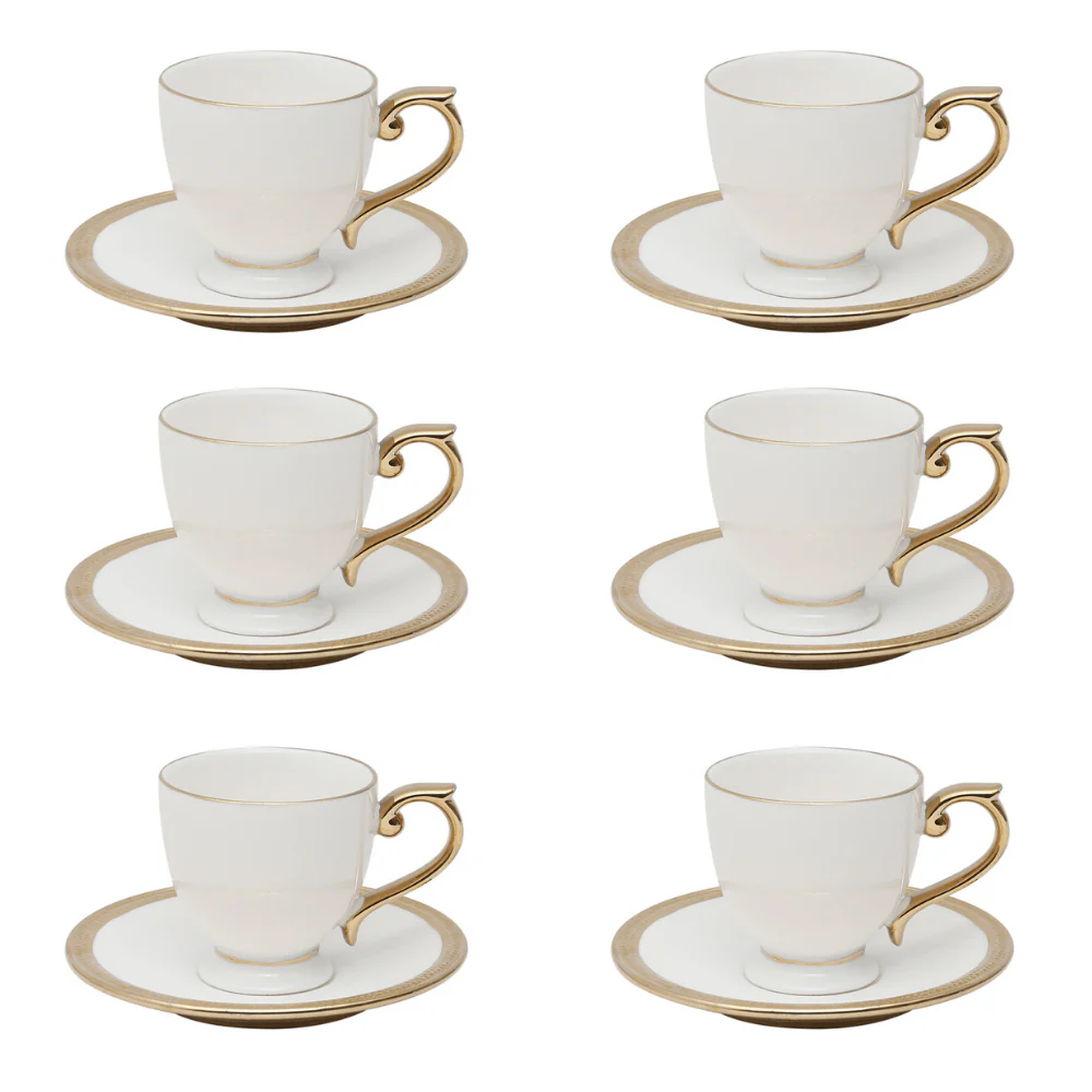 Jogo De Xícaras Para Café Dourada Com Pires Porcelana Alça Ouro Paddy 90ml - 6 Peças - Image 7