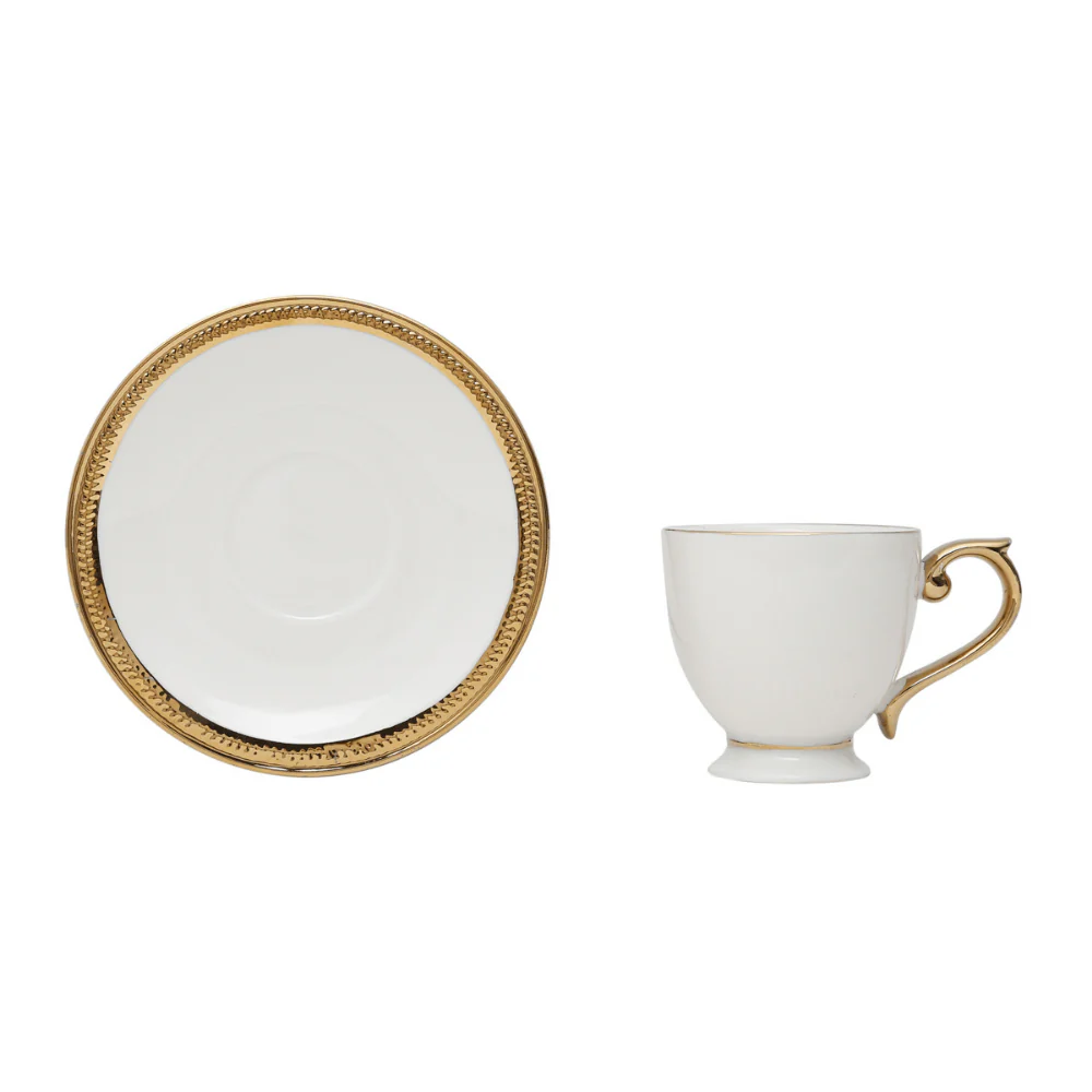 Jogo De Xícaras Para Café Dourada Com Pires Porcelana Alça Ouro Paddy 90ml - 6 Peças - Image 9