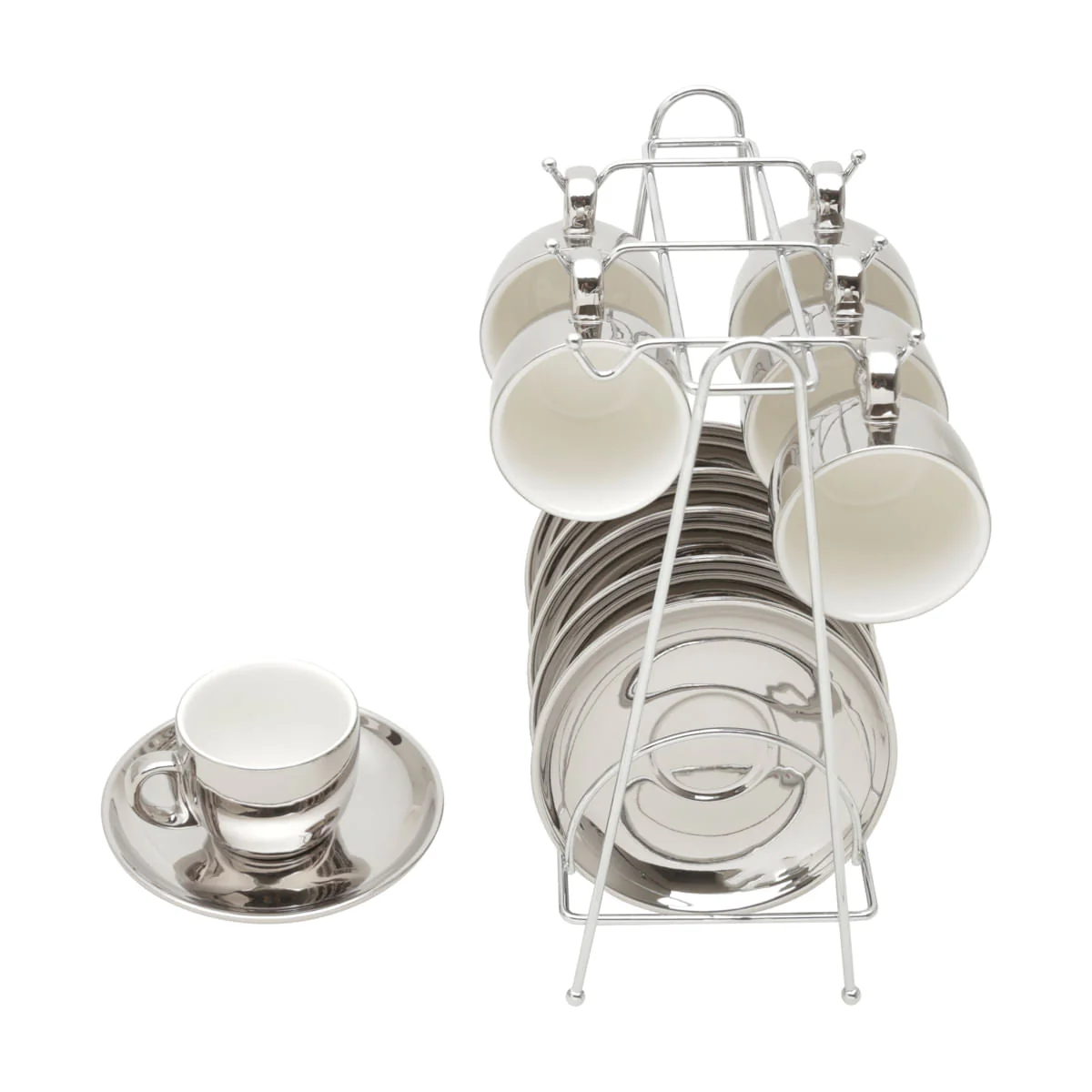Jogo De Xícaras Luxo Para Café Com Pires e Suporte Wolff 90ml Prata e Branco - Image 5