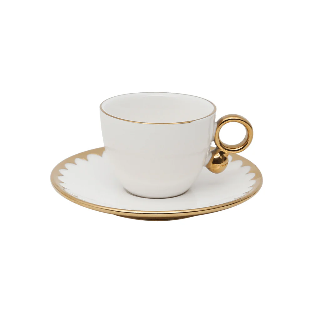 Jogo de Xícaras e Pires Para Café Porcelana Branco e Dourado 90ml Linha Egg 6 Peças - Image 6