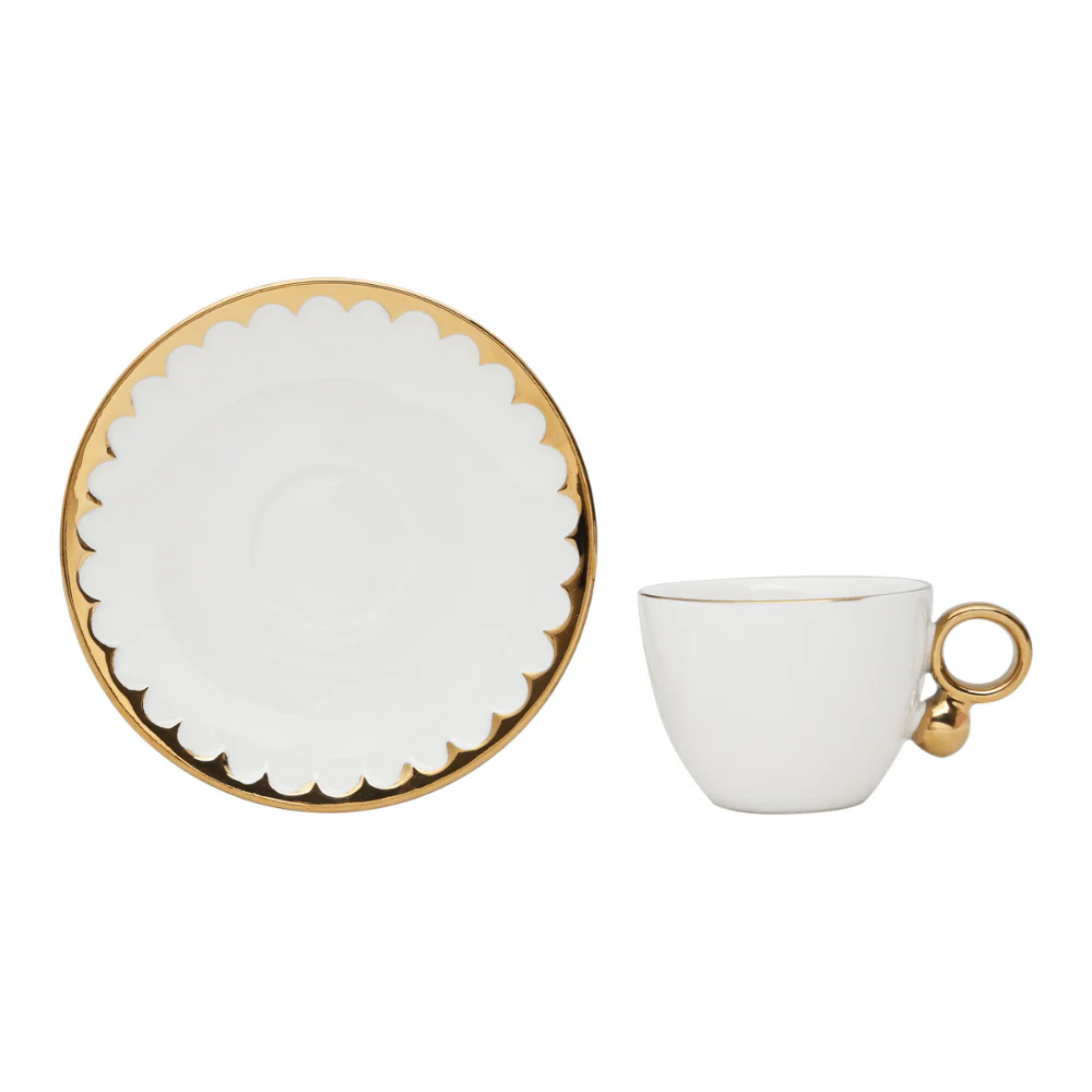 Jogo de Xícaras e Pires Para Café Porcelana Branco e Dourado 90ml Linha Egg 6 Peças - Image 7