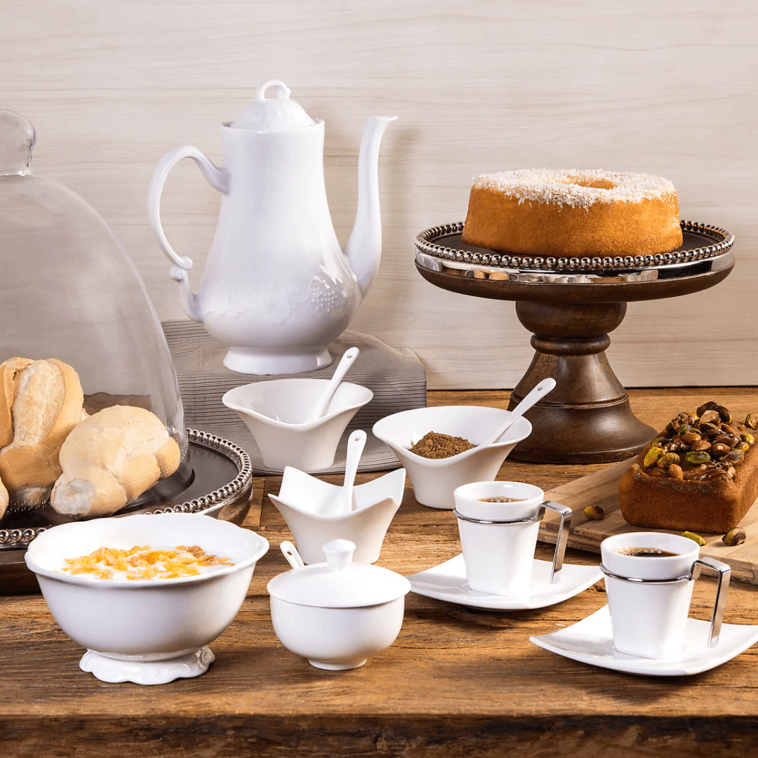 Jogo de Xícaras de Café com Pires Porcelana Alça Prata 80ml - 6 Peças - Image 2