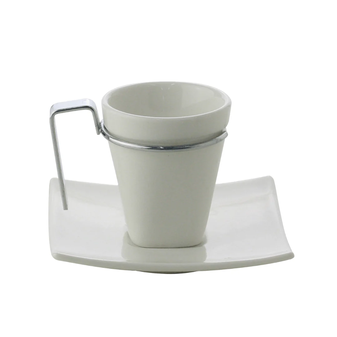 Jogo de Xícaras de Café com Pires Porcelana Alça Prata 80ml - 6 Peças - Image 4