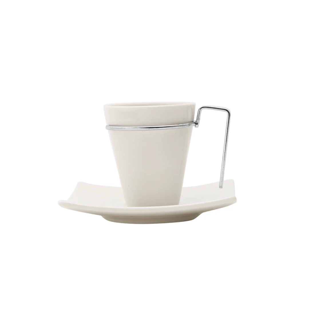 Jogo de Xícaras de Café com Pires Porcelana Alça Prata 80ml - 6 Peças - Image 5
