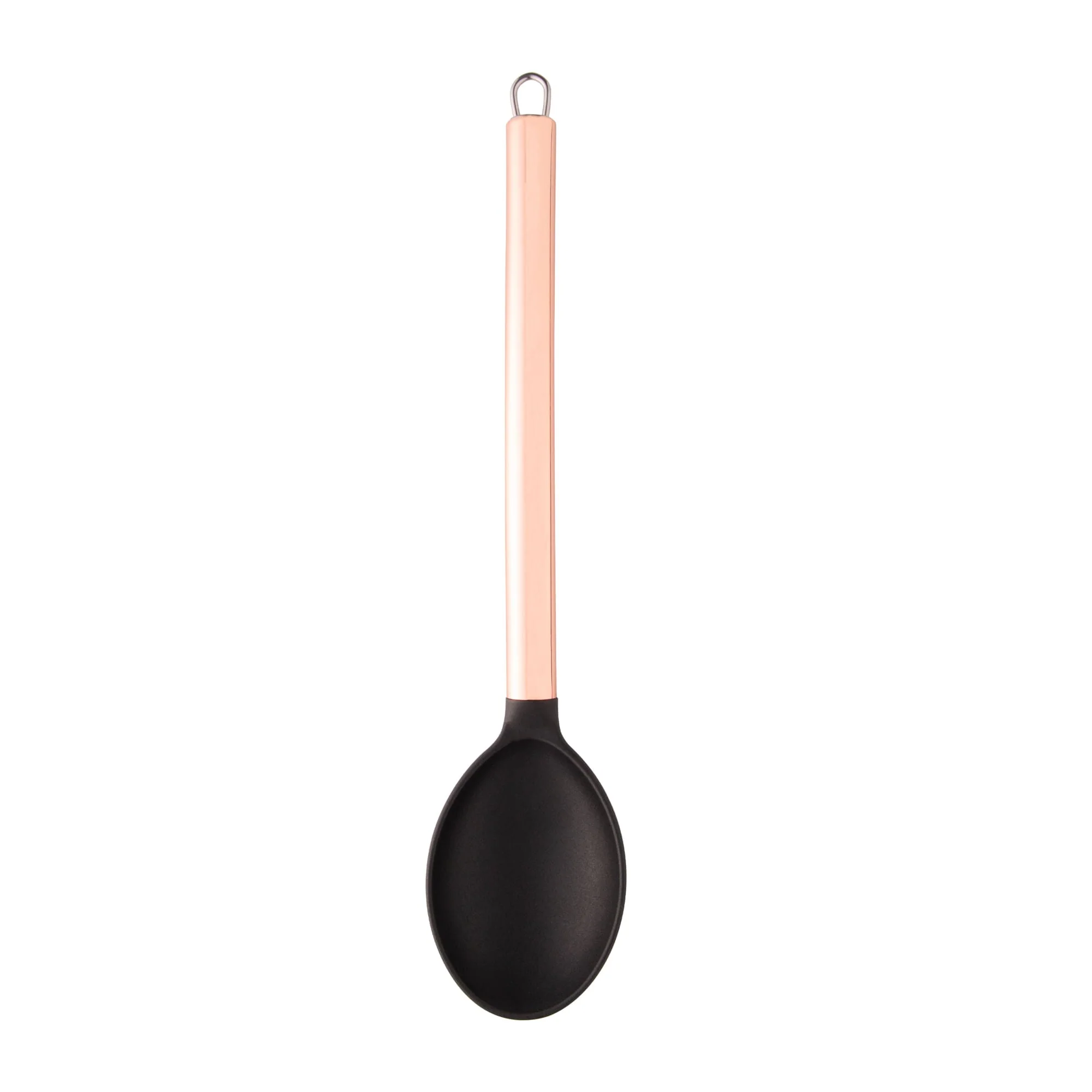 Colher de Nylon Preta com Cabo de Aço Inox Rose Gold 34cm