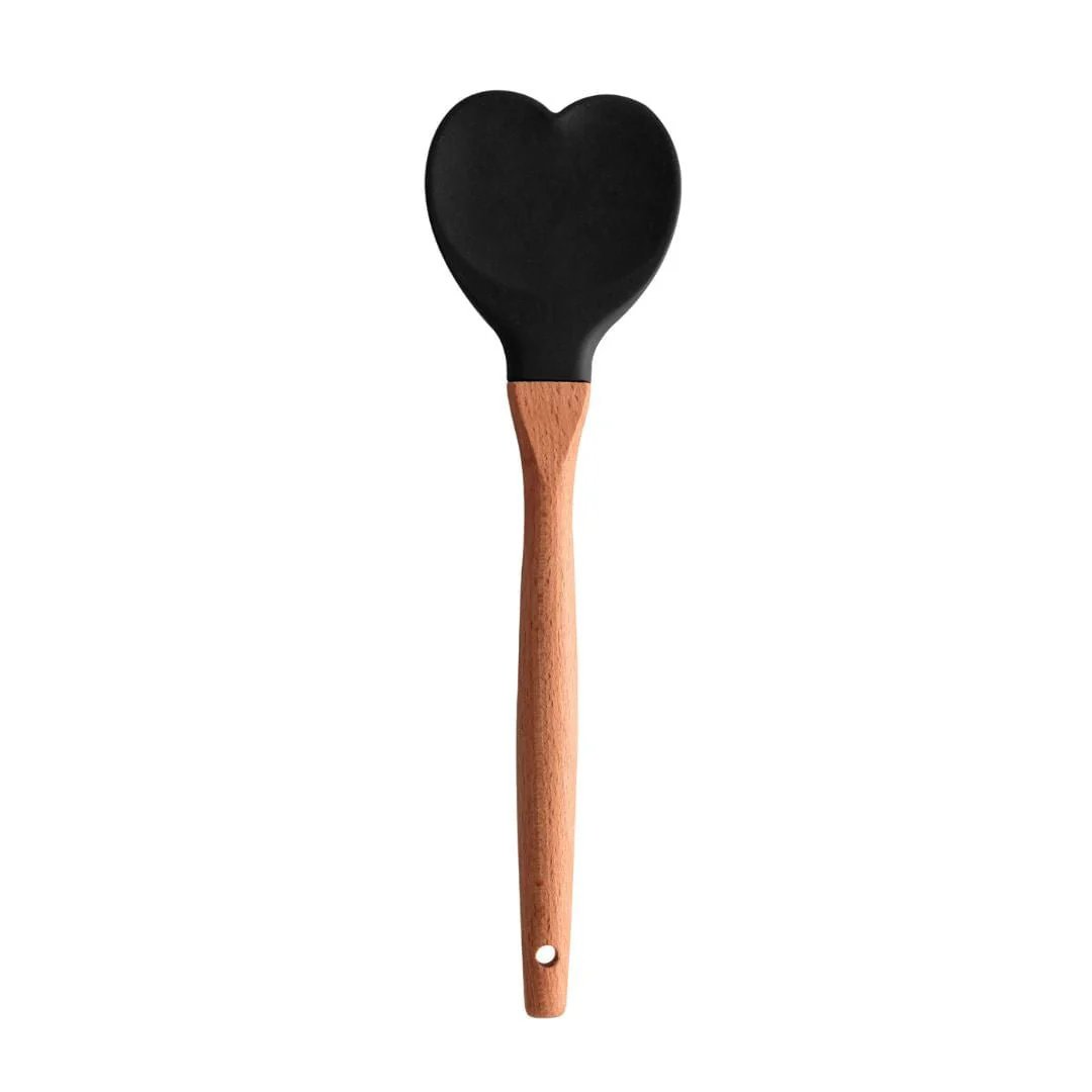 Espátula Colher de Silicone com Cabo de Bambu Heart Preto 27cm - Image 2