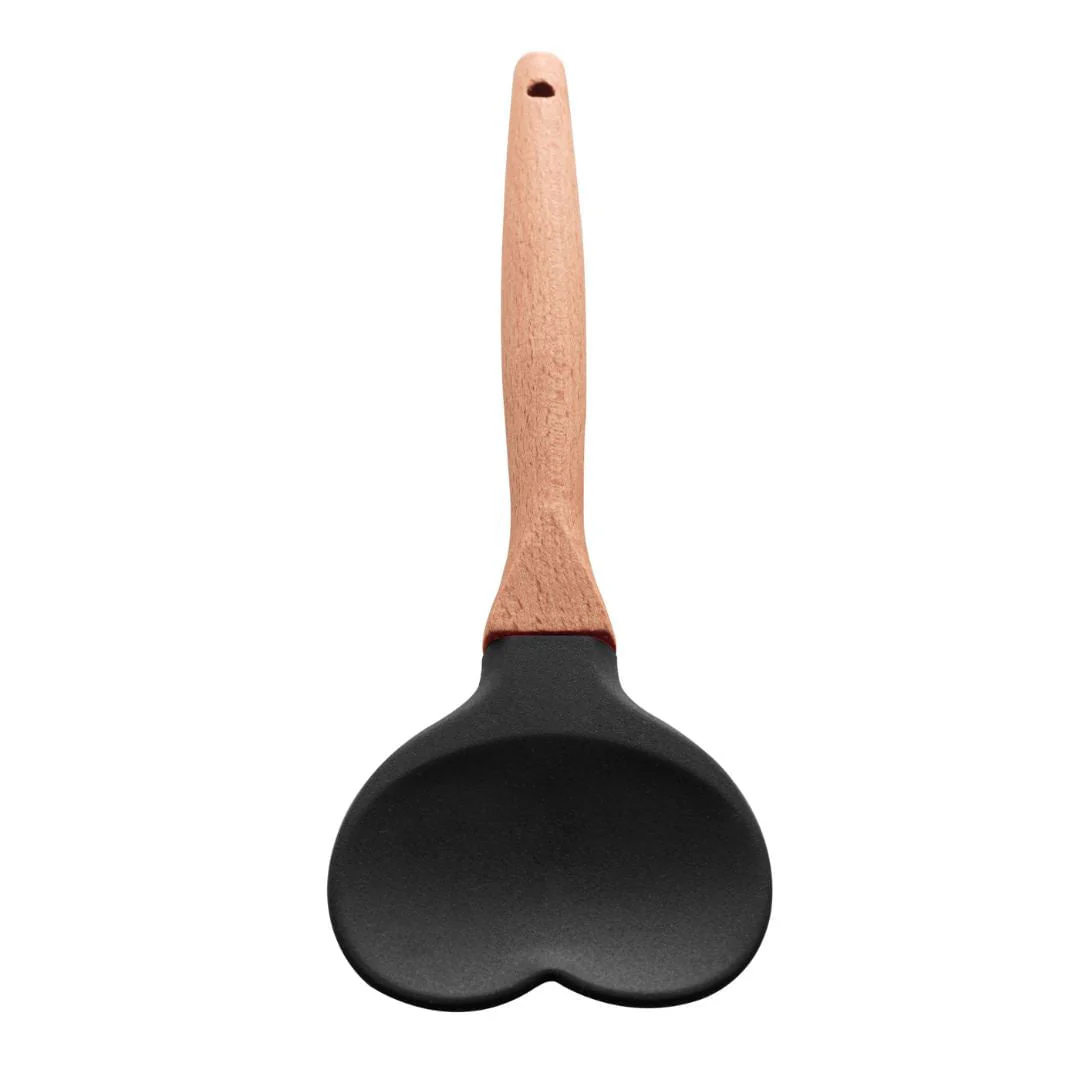 Espátula Colher de Silicone com Cabo de Bambu Heart Preto 27cm - Image 3