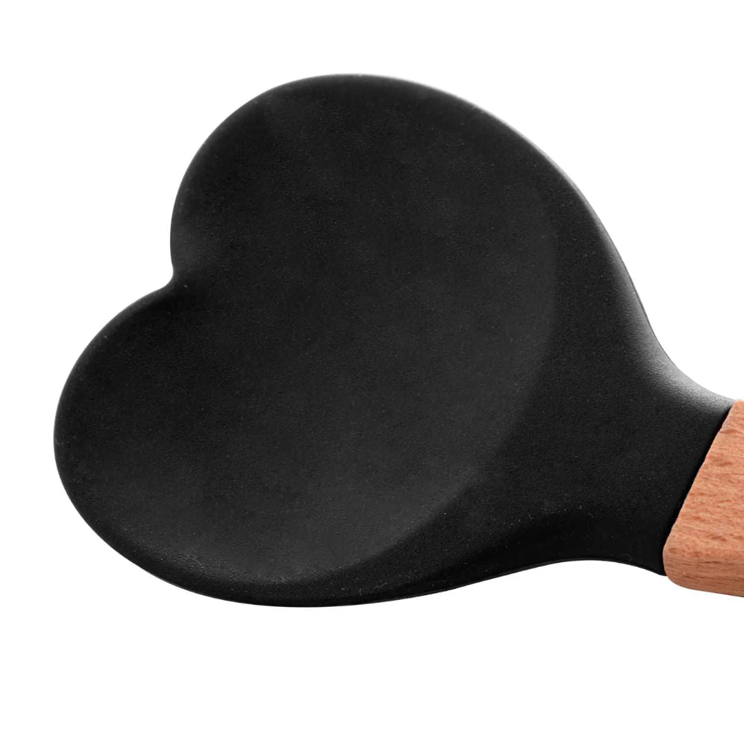 Espátula Colher de Silicone com Cabo de Bambu Heart Preto 27cm - Image 4