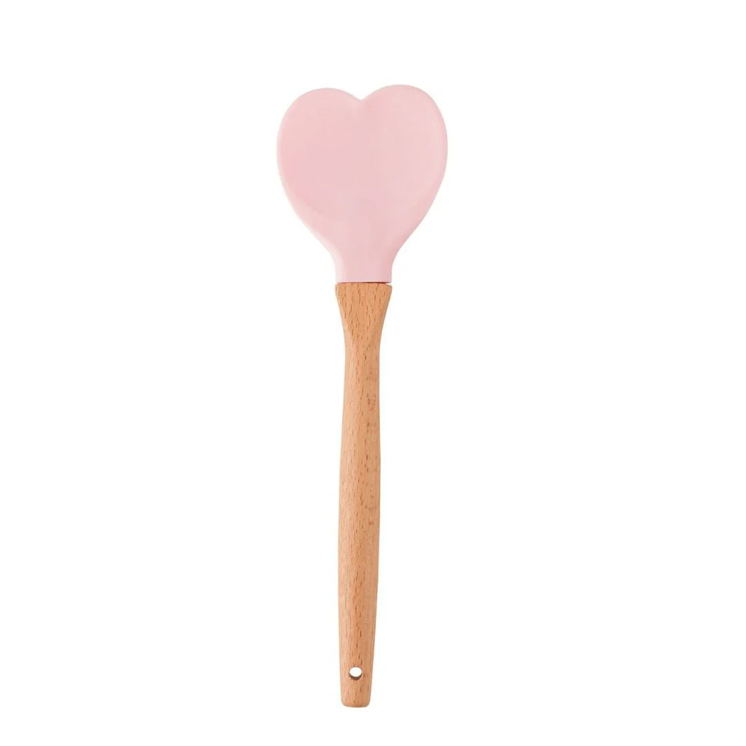 Espátula Colher de Silicone com Cabo de Bambu Heart Rosa 27cm - Image 2