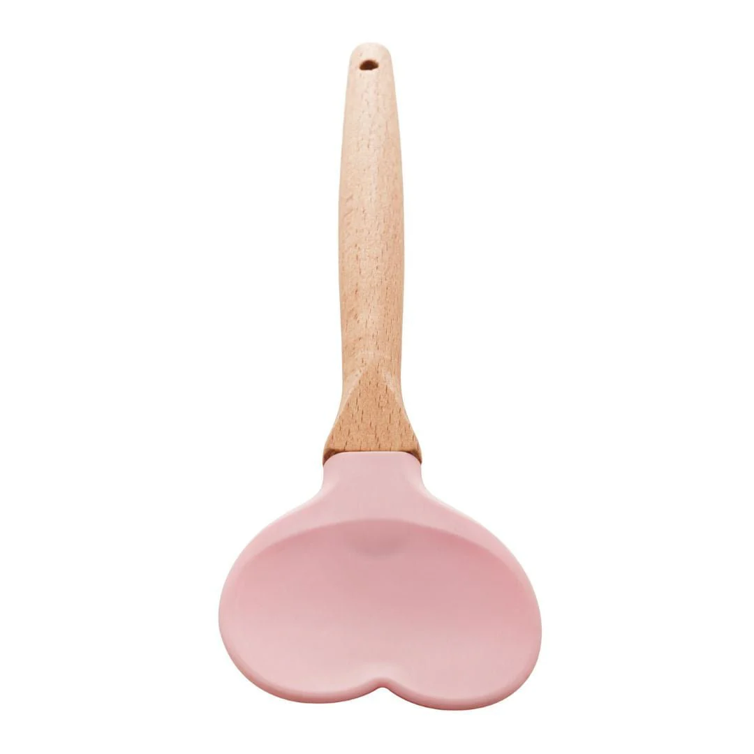 Espátula Colher de Silicone com Cabo de Bambu Heart Rosa 27cm - Image 3