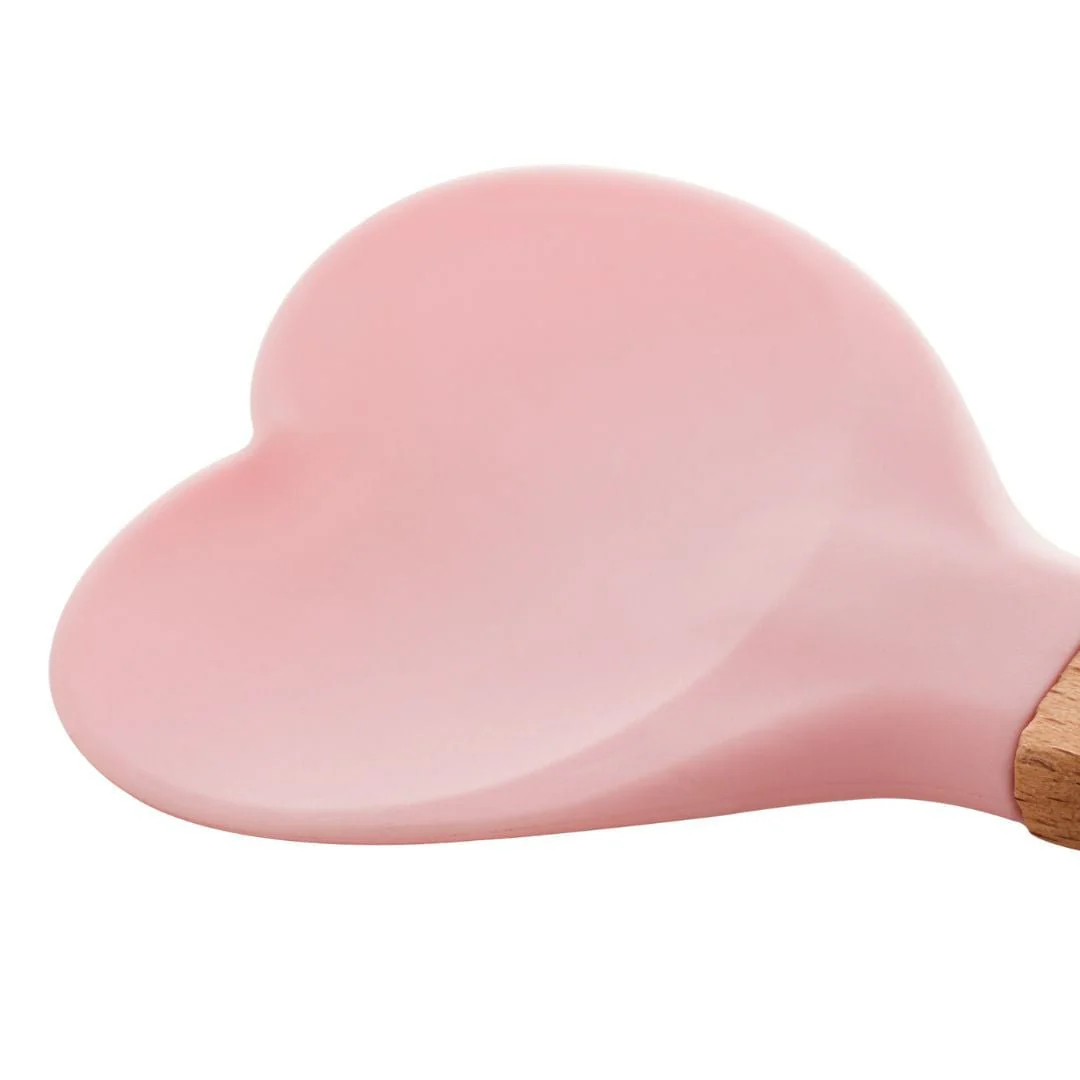 Espátula Colher de Silicone com Cabo de Bambu Heart Rosa 27cm - Image 4