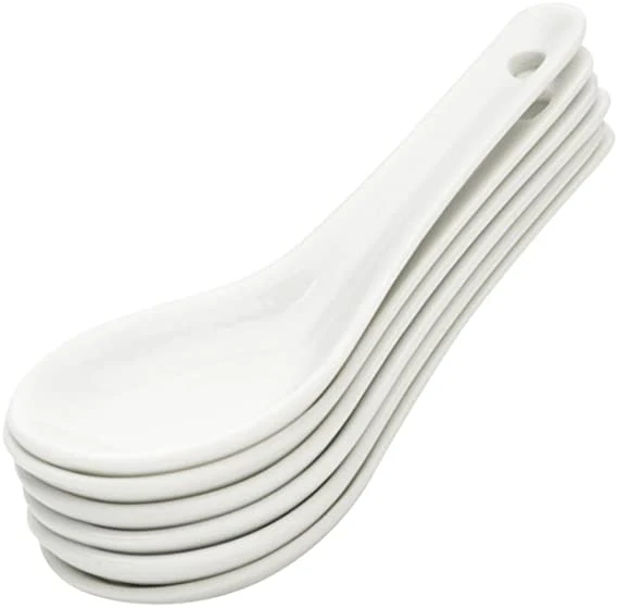 Jogo 6 Colheres Para Finger Food De Porcelana Branca