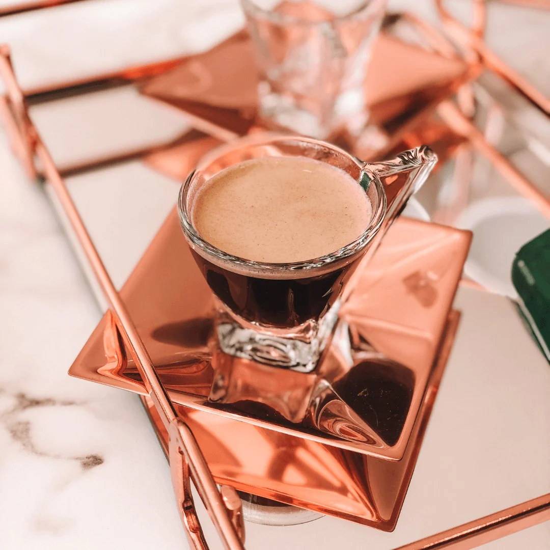 Conjunto 2 Xícaras De Vidro Para Café Com Pires Veneza Rose Gold - 70ml - Image 2