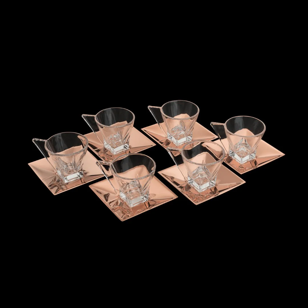 Conjunto 2 Xícaras De Vidro Para Café Com Pires Veneza Rose Gold - 70ml - Image 3