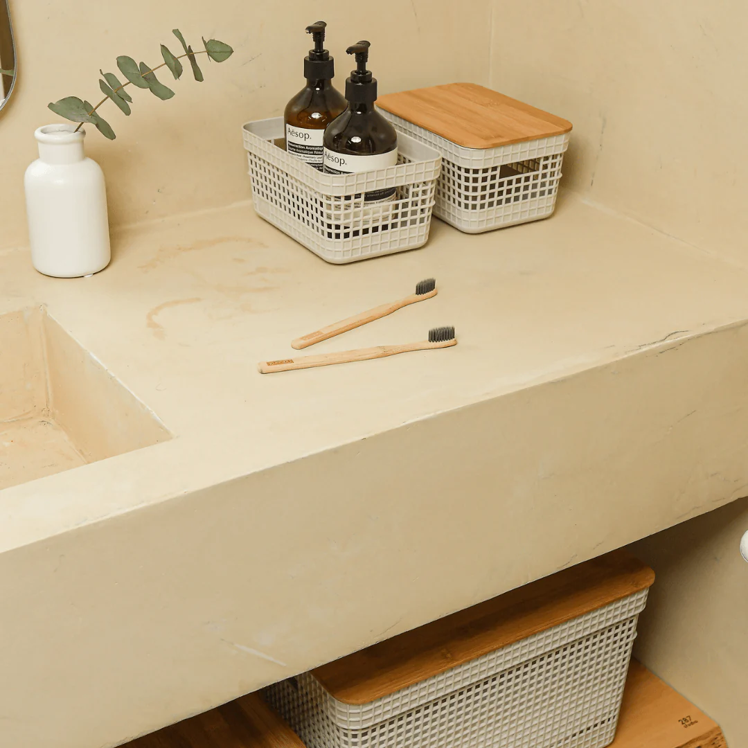 Conjunto 3 Cestos Organizadores Grid Bege com Tampa de Bambu - Image 9