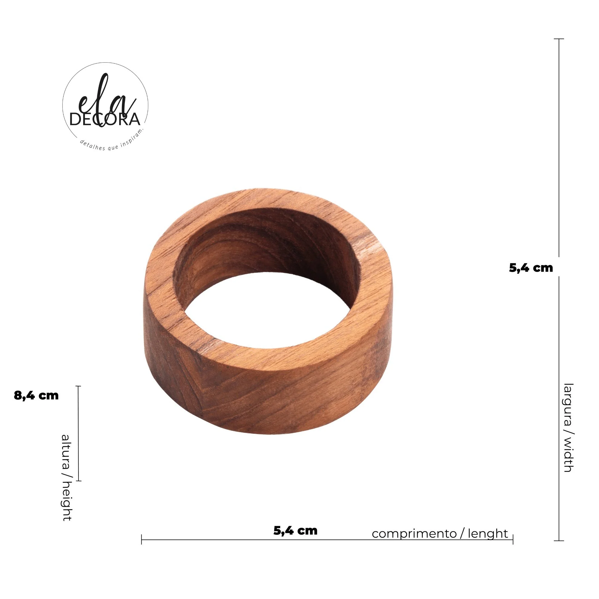 Conjunto 4 Anéis de Madeira para Guardanapo Marrom 8,4cm - Image 9
