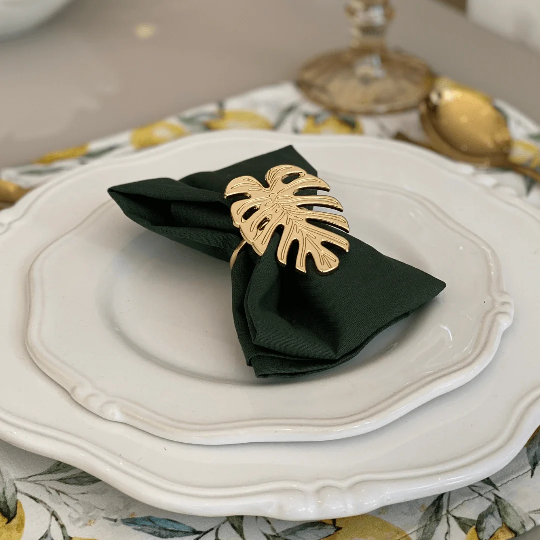 Conjunto 4 Anéis Porta Guardanapo Leaf Costela De Adão Dourado - Image 2