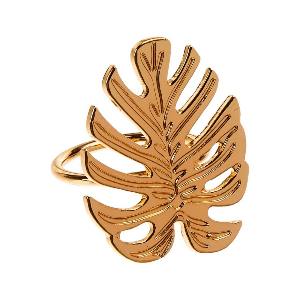 Conjunto 4 Anéis Porta Guardanapo Leaf Costela De Adão Dourado - Image 3
