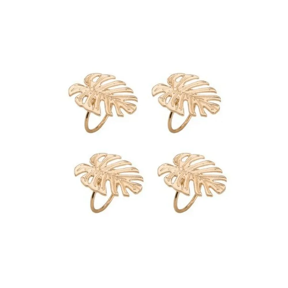 Conjunto 4 Anéis Porta Guardanapo Leaf Costela De Adão Dourado - Image 5