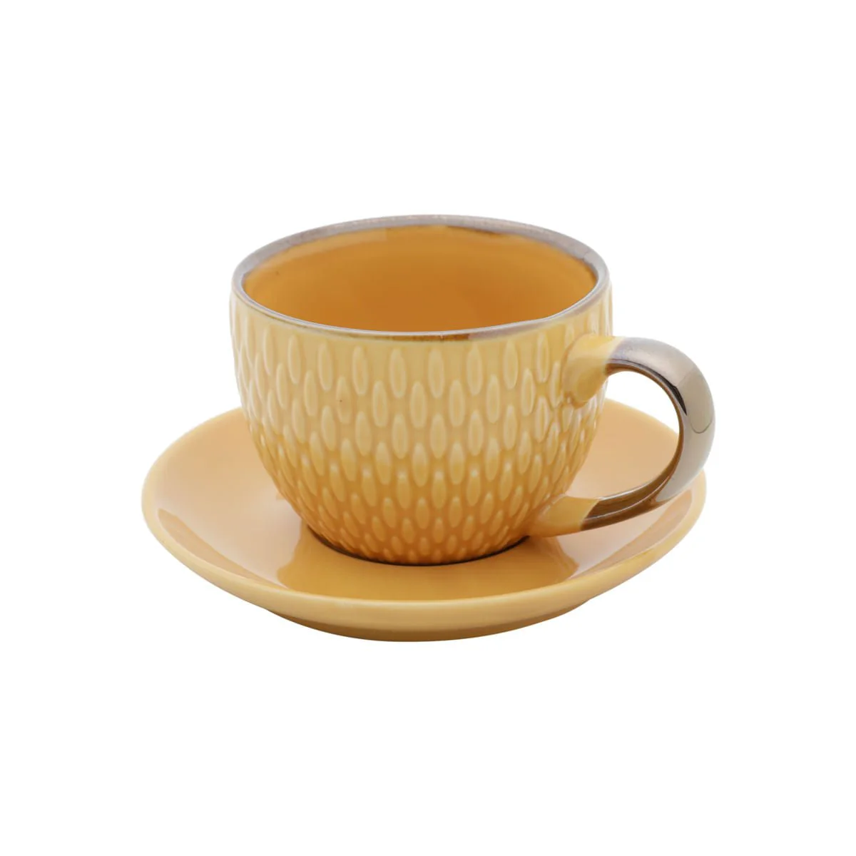 Conjunto 4 Xícaras de Café Com Pires Porcelana Amarelo Drops com Detalhe Metalizado - 90ml - Image 4