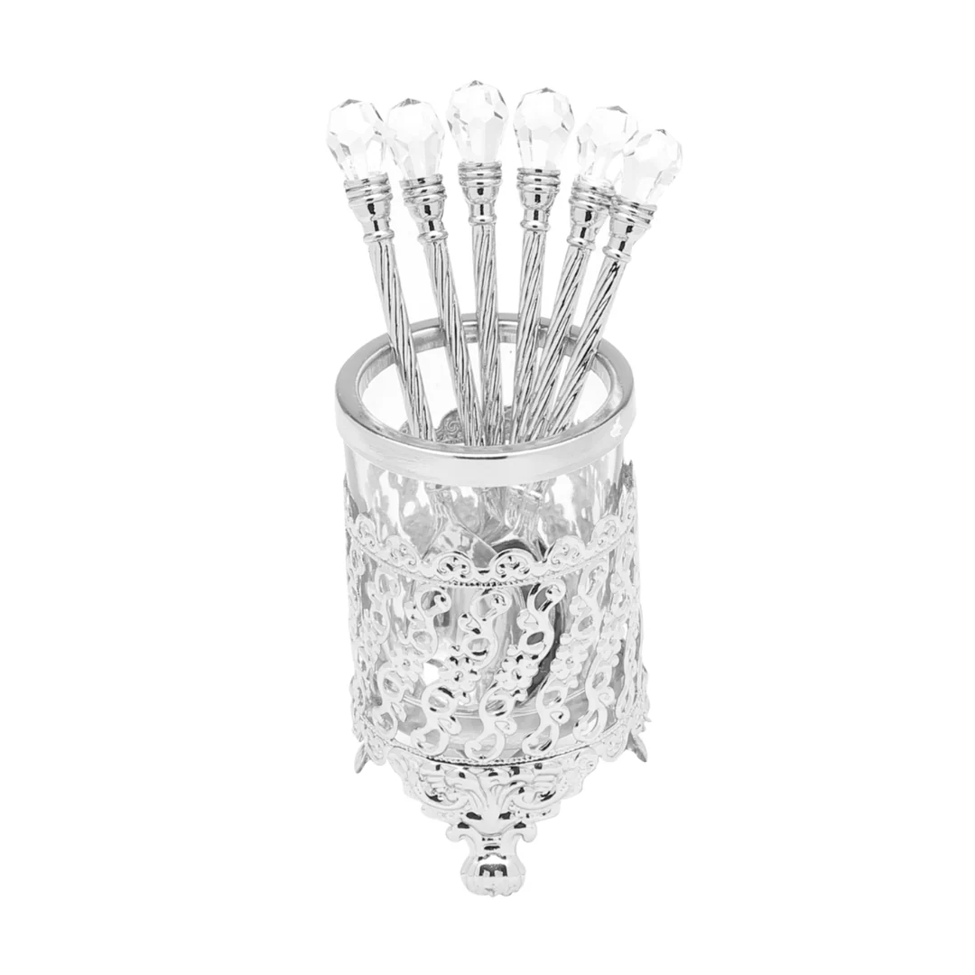 Conjunto 6 Colheres com Suporte Crystal Niquelado Zamac 14cm - Image 3