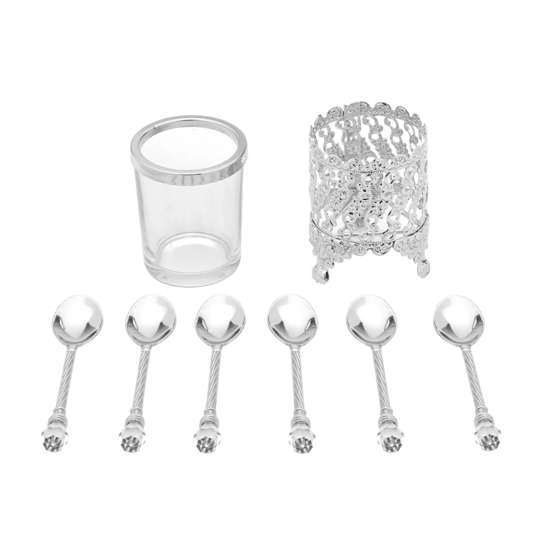 Conjunto 6 Colheres com Suporte Crystal Niquelado Zamac 14cm - Image 5