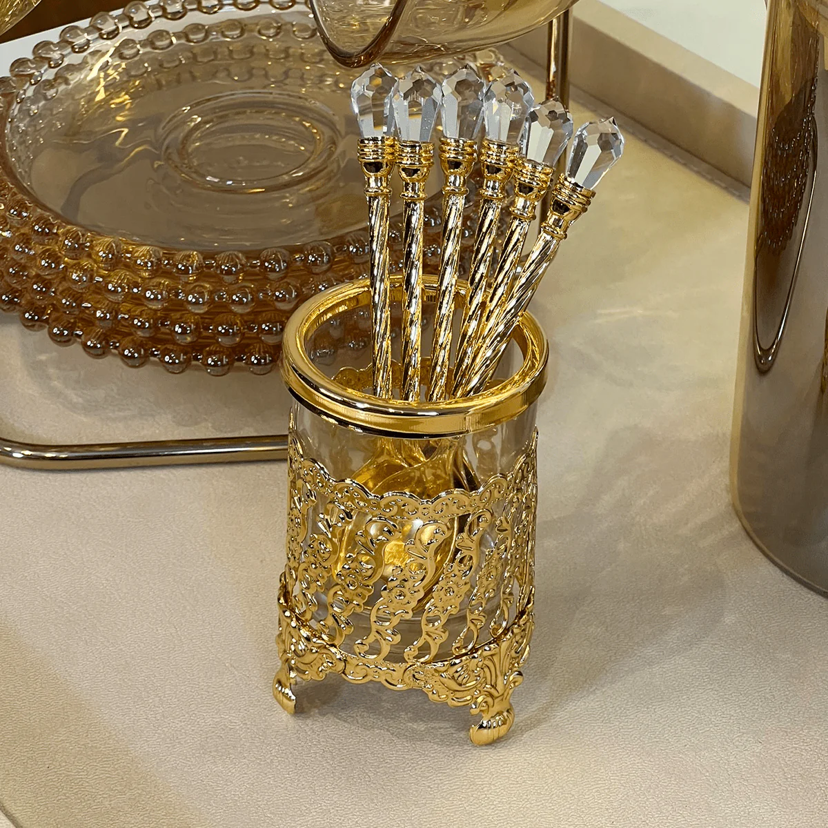 Conjunto 6 Colheres Com Suporte De Zamac Dourada 14cm - Image 2