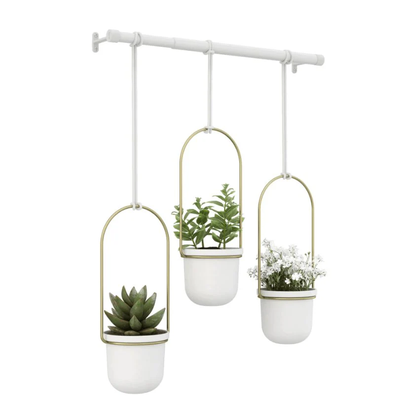 Conjunto com 3 Vasos Cachepot Suspensos Branco e Dourado - Image 2