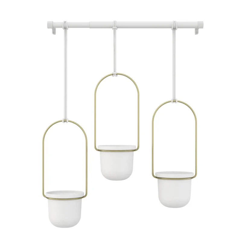 Conjunto com 3 Vasos Cachepot Suspensos Branco e Dourado - Image 3