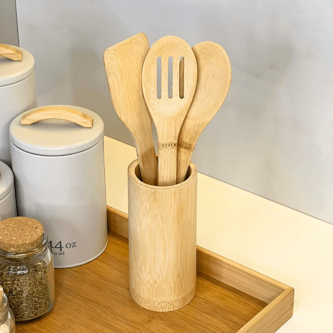 Conjunto de 3 Utensílios com Suporte de Bambu 30x8cm - Image 2