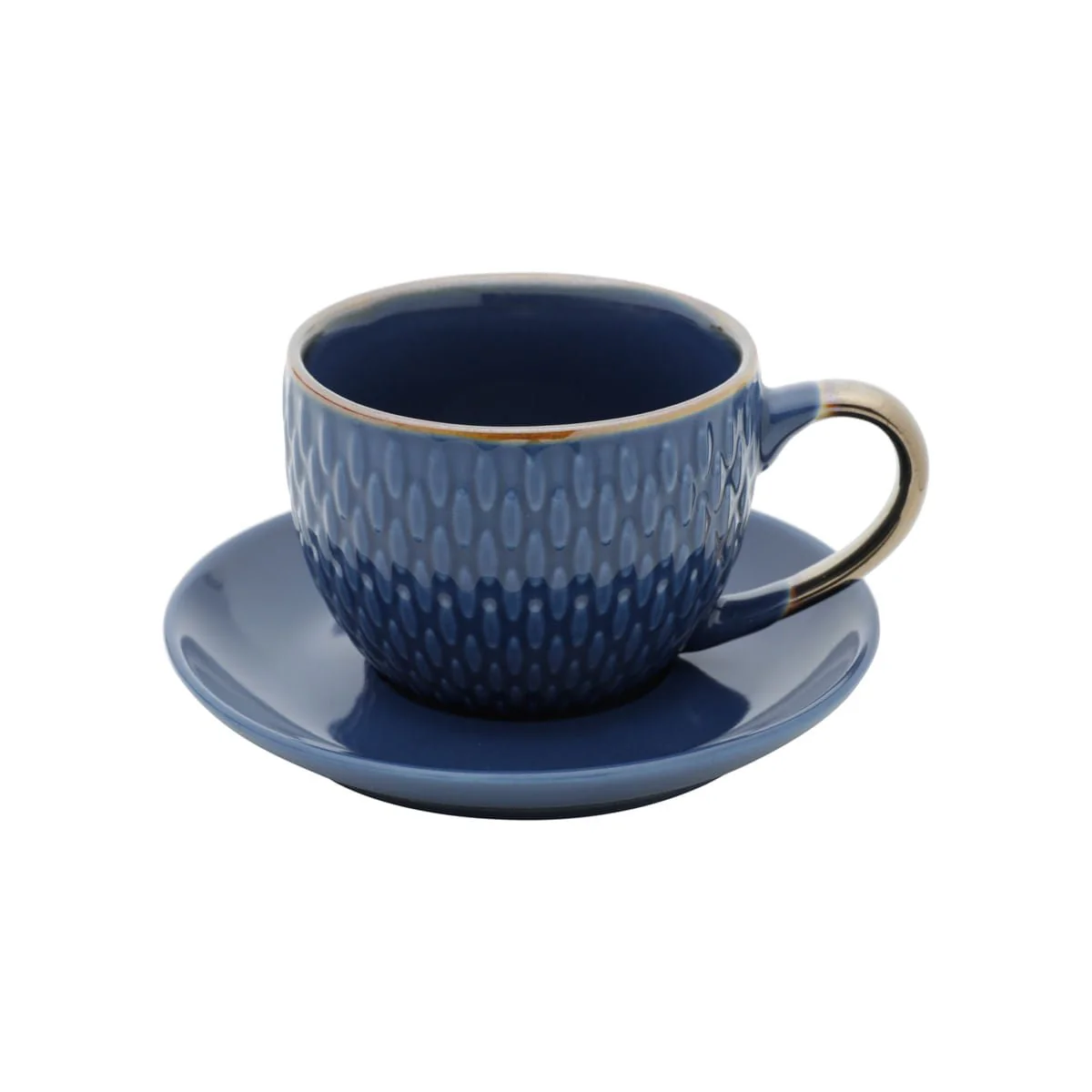 Conjunto 4 Xícaras de Café Com Pires Porcelana Azul Drops com Detalhe Metalizado - 90ml - Image 2