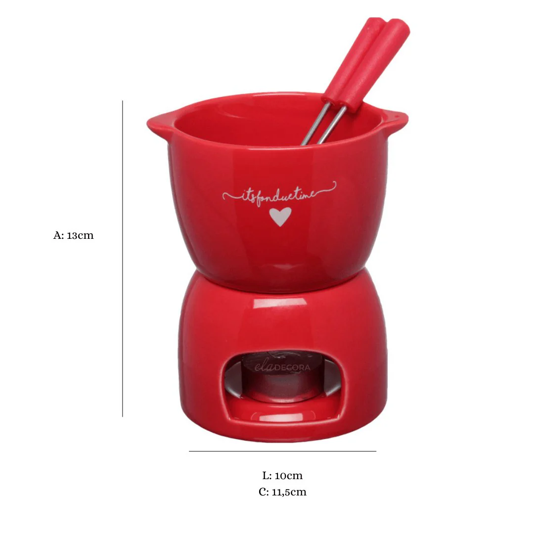 Conjunto de Fondue L'Amour em Cerâmica Vermelho 5 Peças 300ml - Image 4