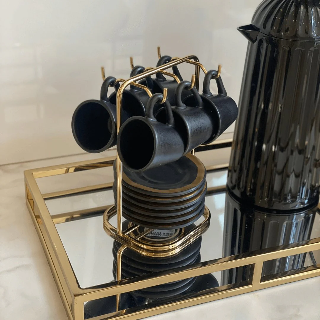 Conjunto de Xícaras de Café com Pires Preto Filete Amassada - Image 4