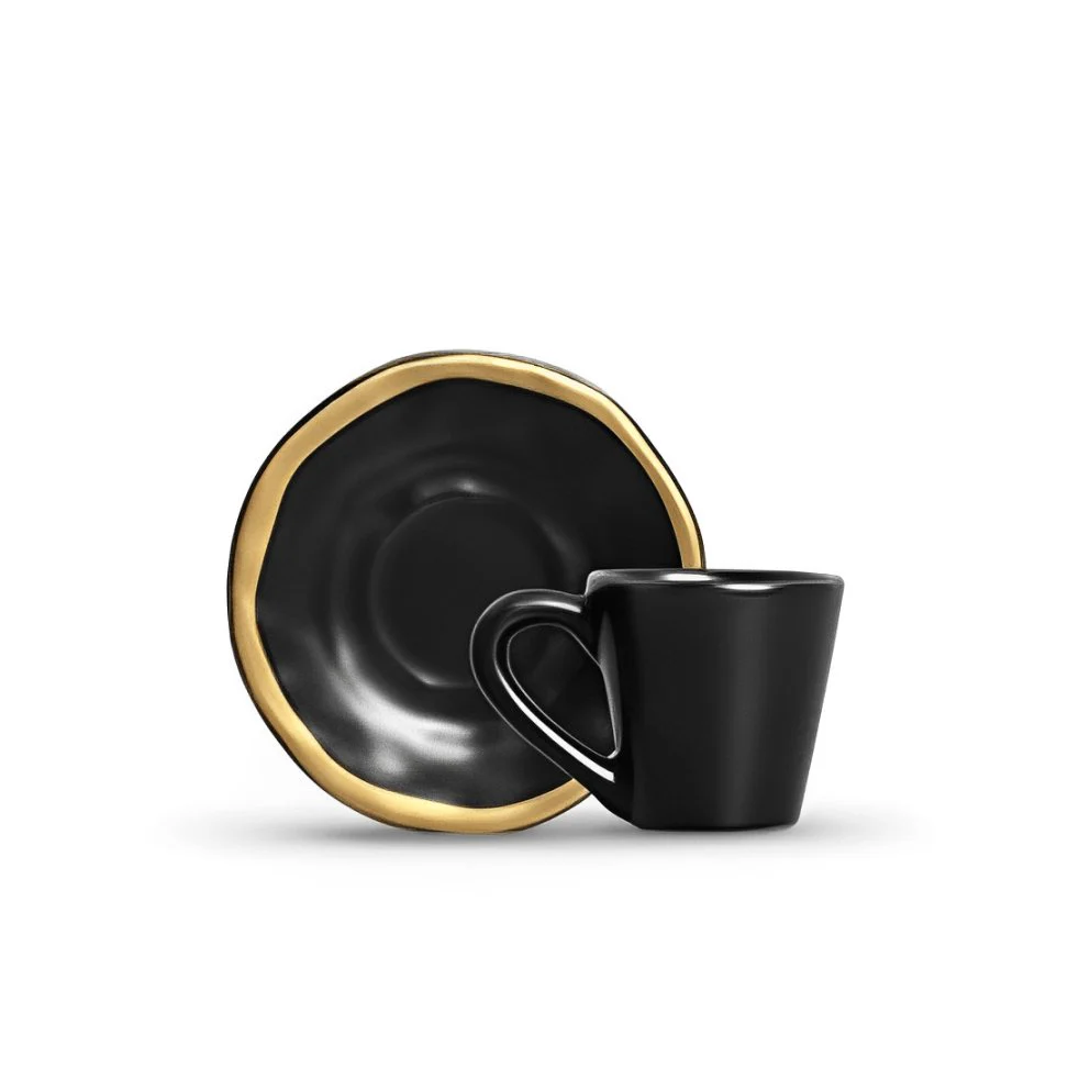 Conjunto de Xícaras de Café com Pires Preto Filete Amassada - Image 5
