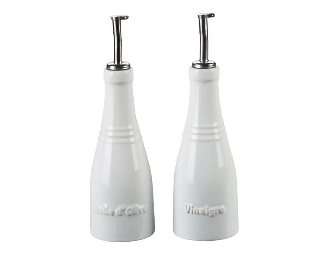 Conjunto Galheteiro Porta Óleo ou Azeite e Vinagre Branco Le Creuset