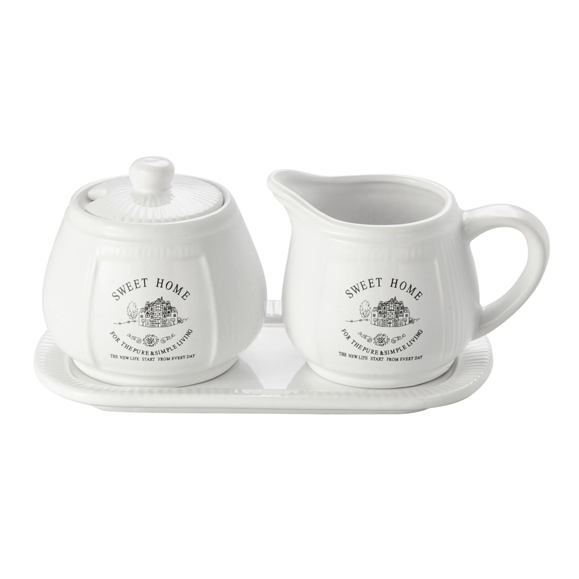 Conjunto Leiteira e Açucareiro com Bandeja Sweet Home Branco