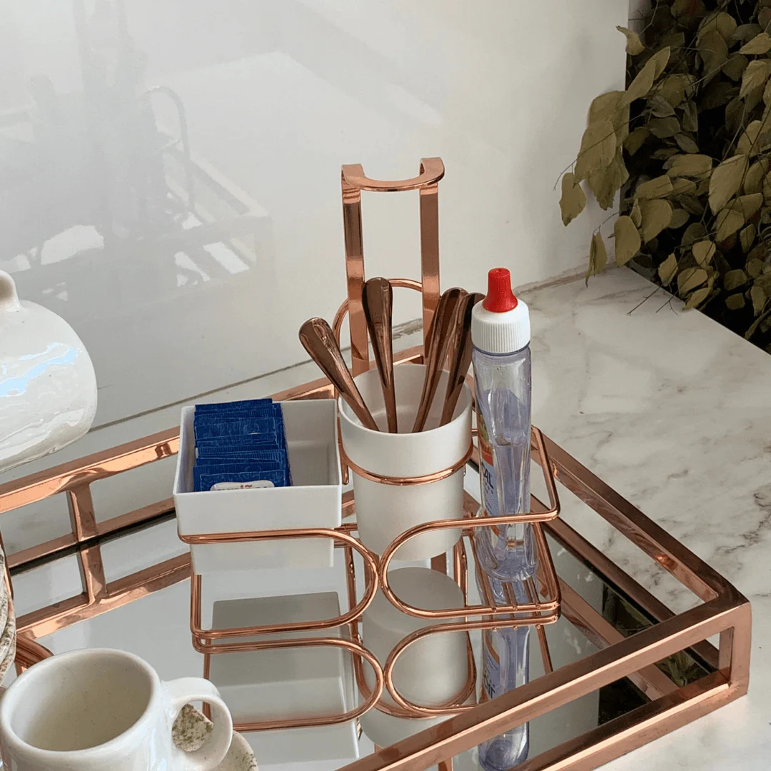 Conjunto para Chá Café Branco Rose Gold Porta Sachês Adoçante - Image 2