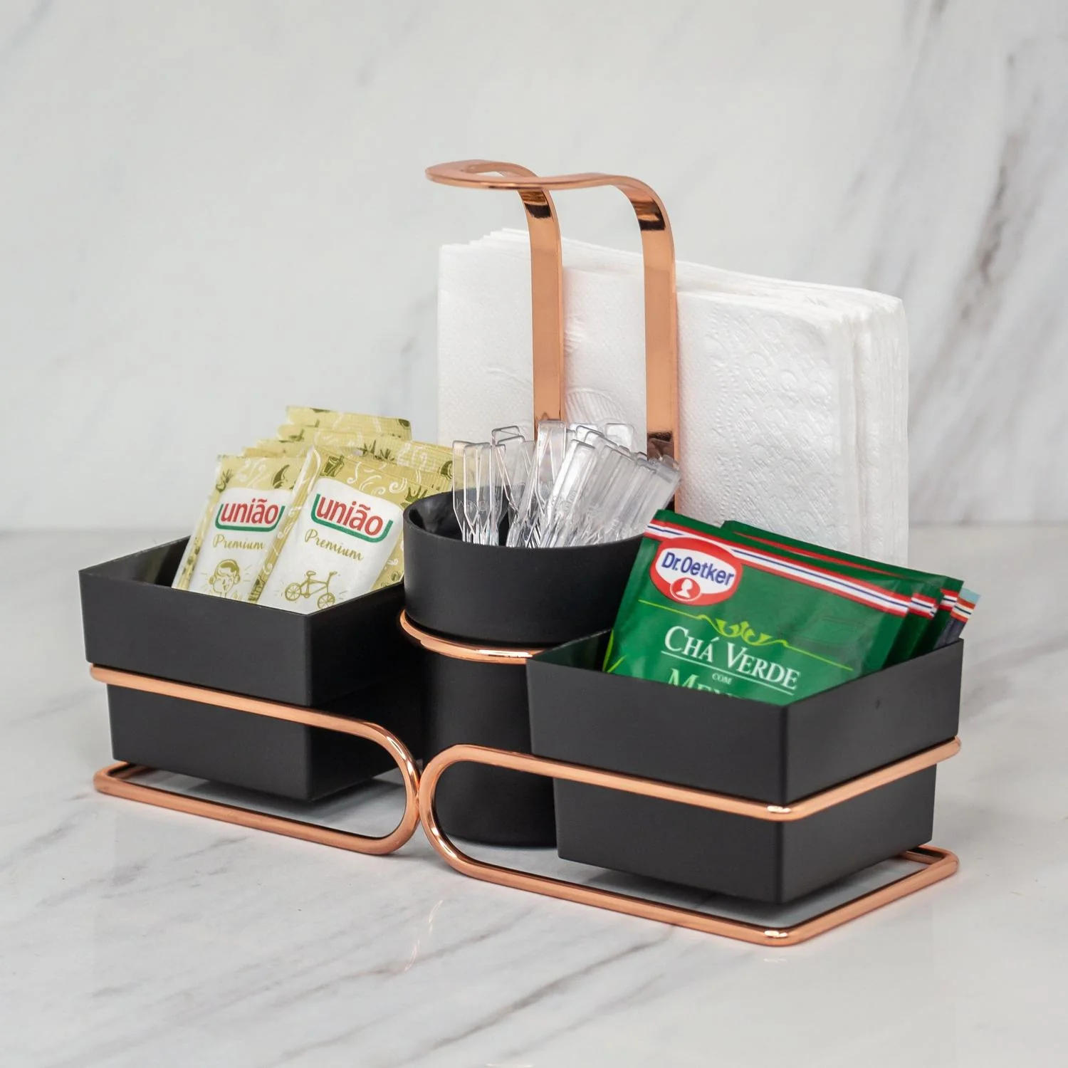 Conjunto para Chá Café 3 em 1 Preto Rose Gold