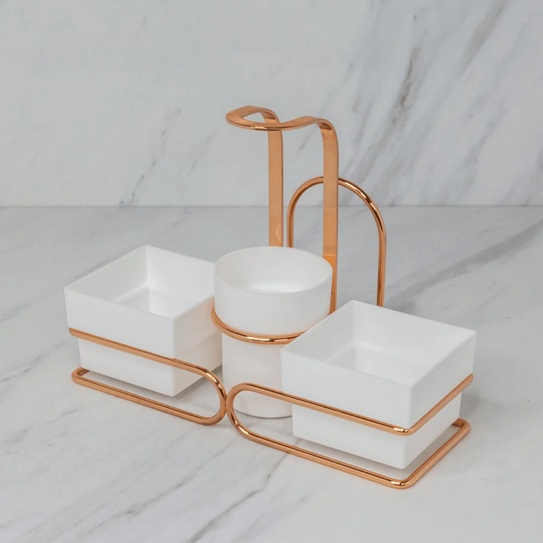 Conjunto para Chá e Café Porta Sachês Mexedor Branco e Rose Gold 3 em 1 - Image 2
