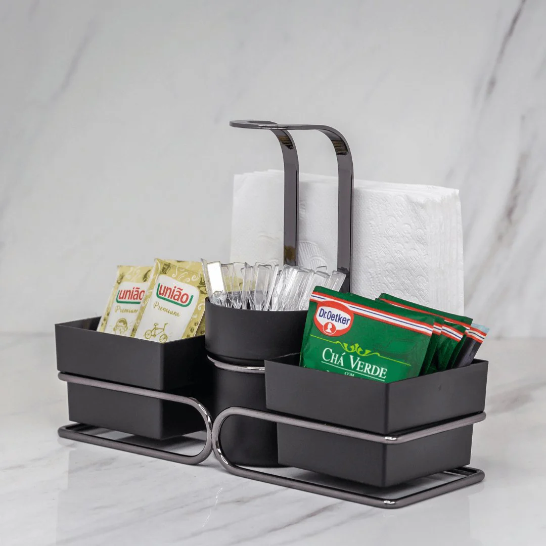 Conjunto para Chá Café Porta Sachês Mexedor Ônix 3 em 1 - Image 2