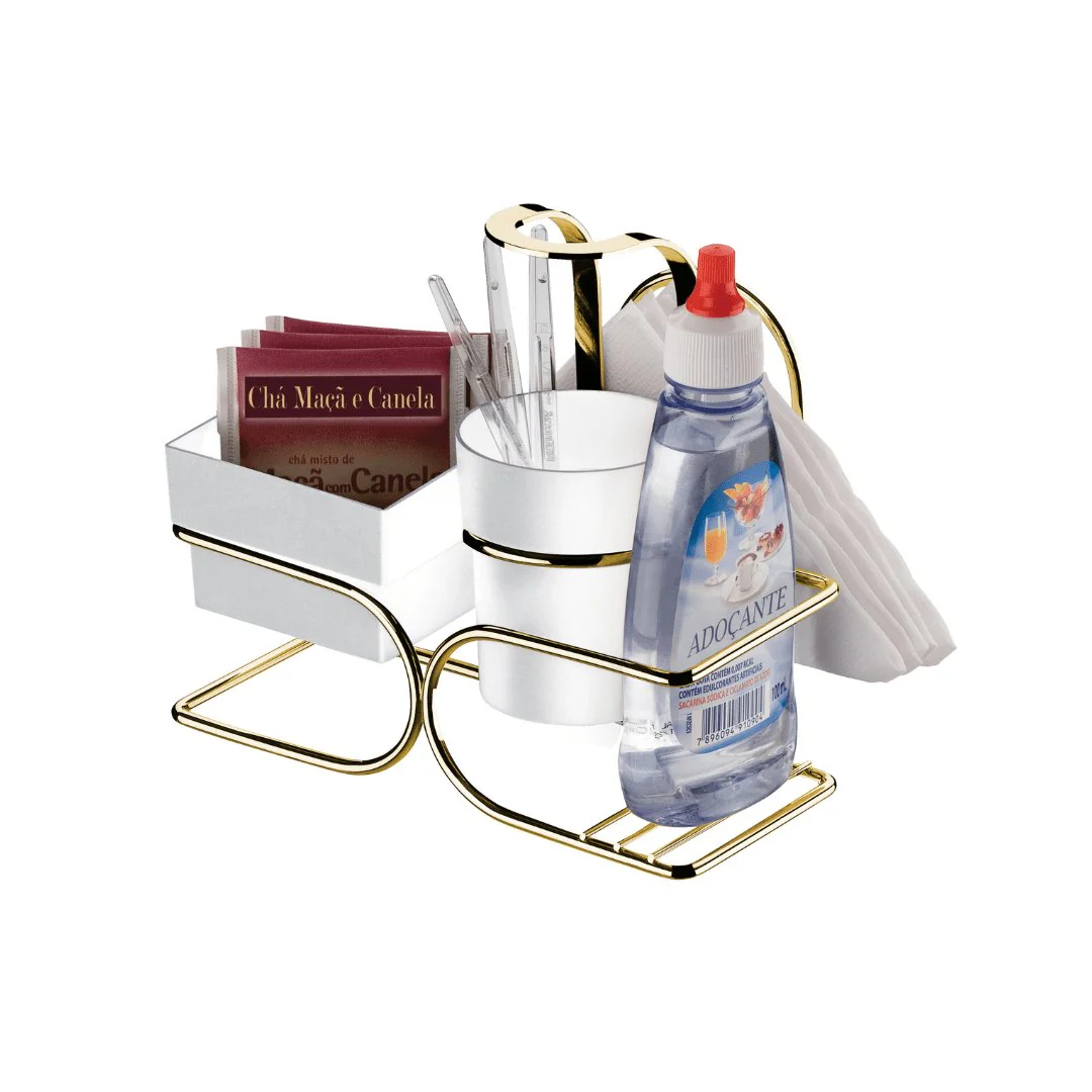 Conjunto para Sachês Chá Café Açucar e Adoçante Branco e Dourado - Image 4