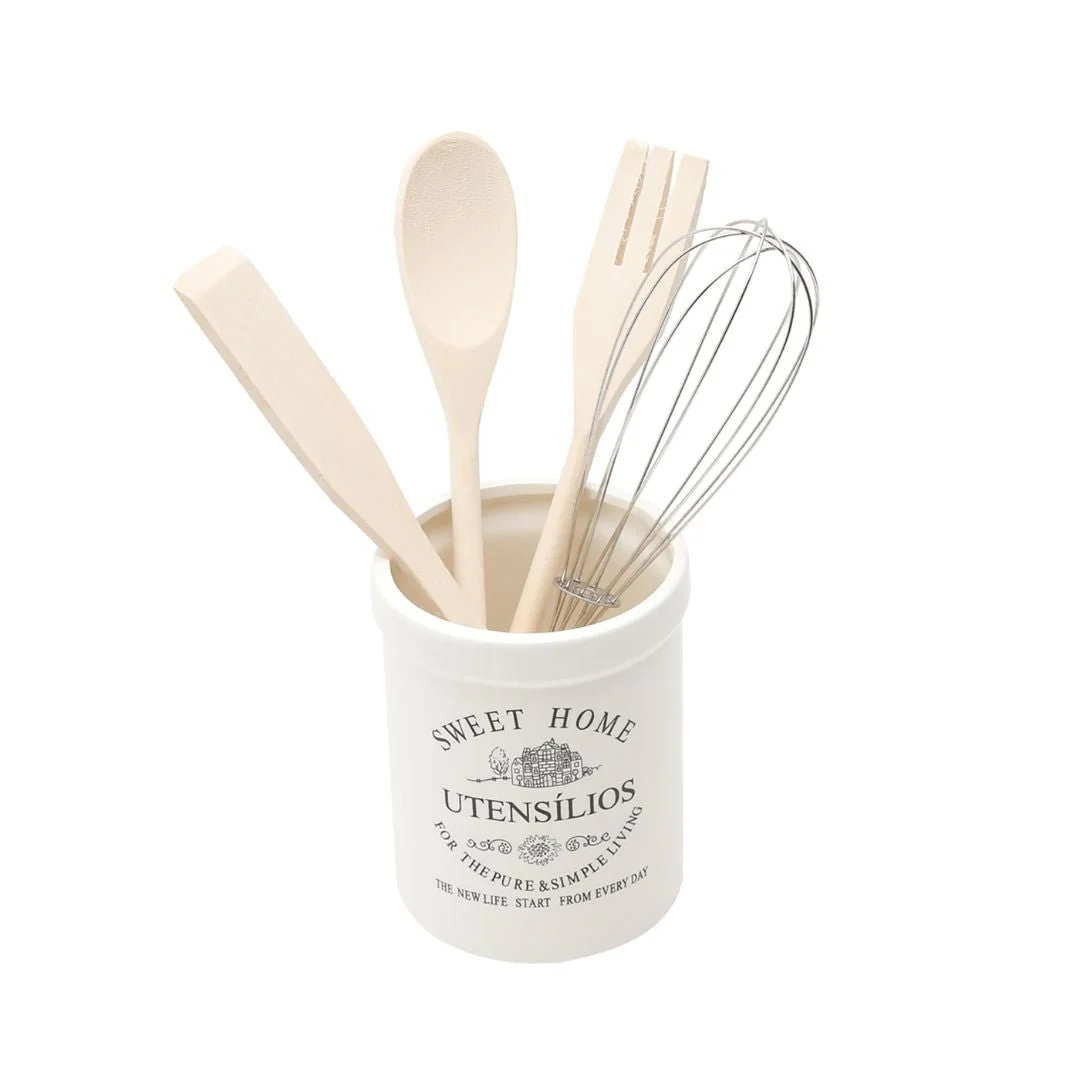 Conjunto Utensílios para Cozinha com Suporte em Cerâmica 5 Peças - Image 2