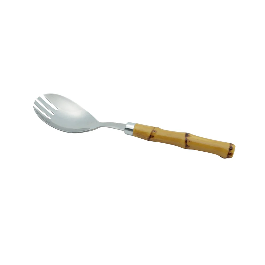 Conjunto Utensílios Para Servir Aço Inox Com Cabo Bambu Luxo 21cm - 2 Peças - Image 3