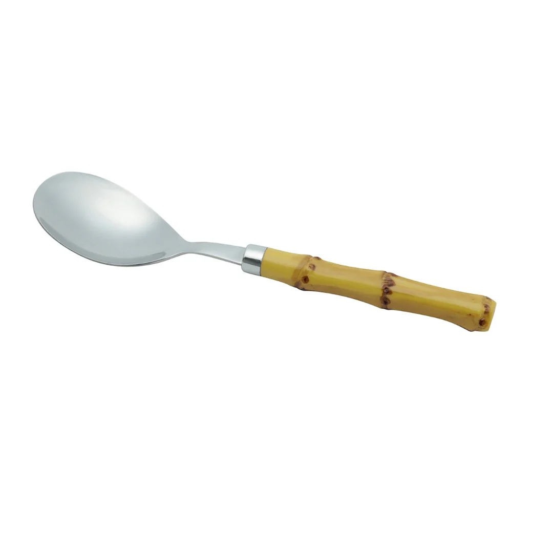 Conjunto Utensílios Para Servir Aço Inox Com Cabo Bambu Luxo 21cm - 2 Peças - Image 4