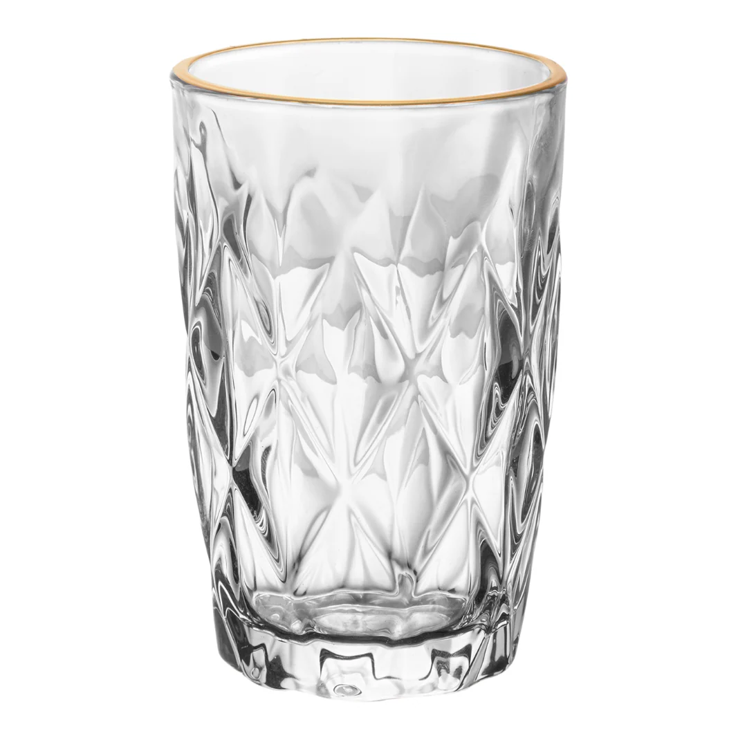 Copo Alto de Vidro Diamond com Fio de Ouro 390ml - Image 4