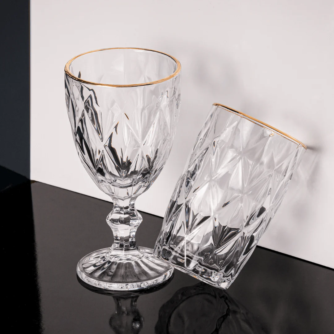 Copo Alto de Vidro Diamond com Fio de Ouro - 350ml - Image 2