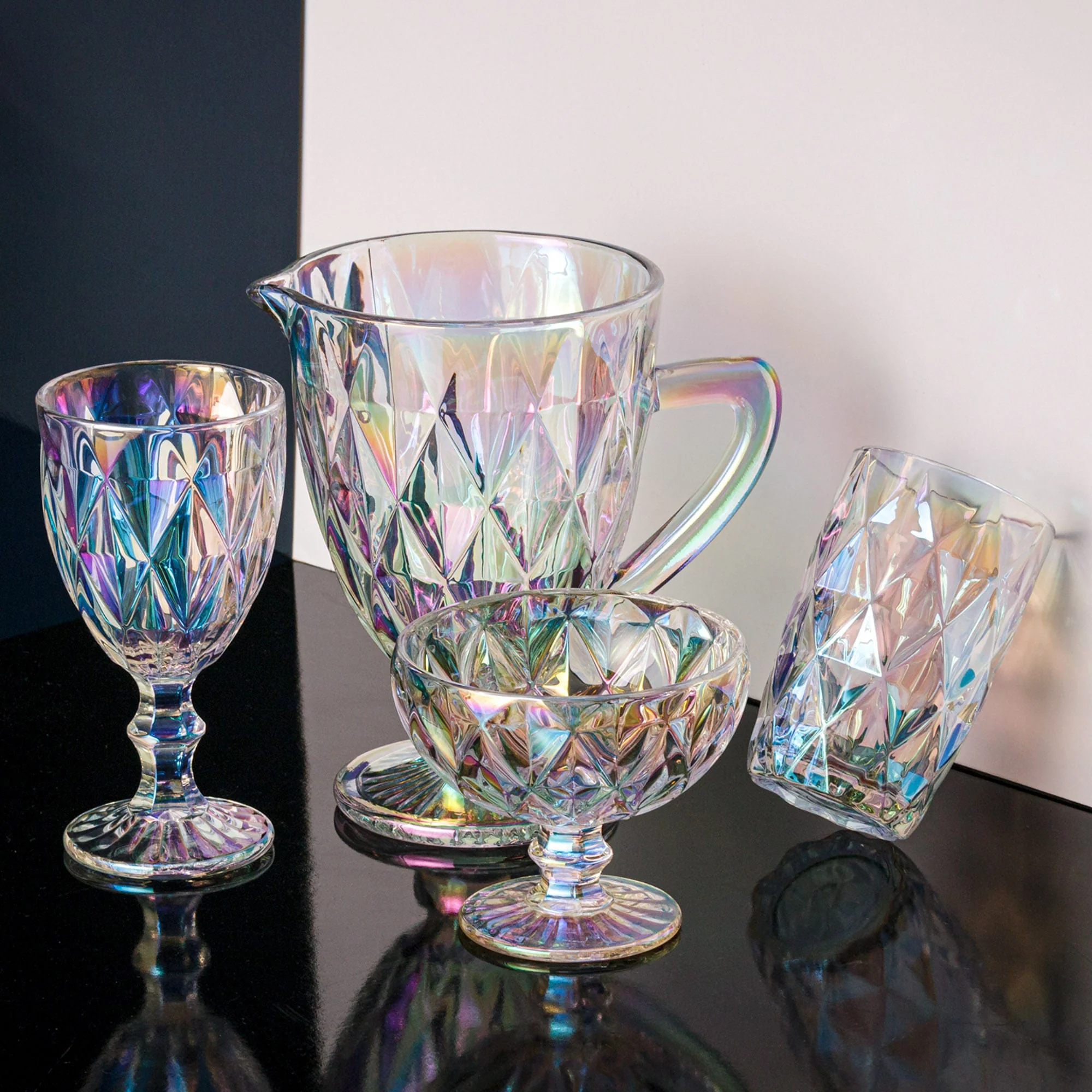 Copo Alto de Vidro Sodo-cálcico Diamond Rainbow Furta-cor - 350ml - Image 2