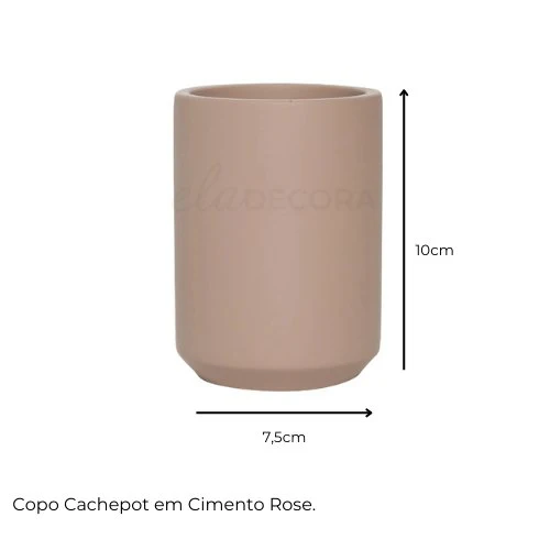 Copo Cachepot Porta Escova de Dente em Cimento Rosa 10,5cm - Image 3