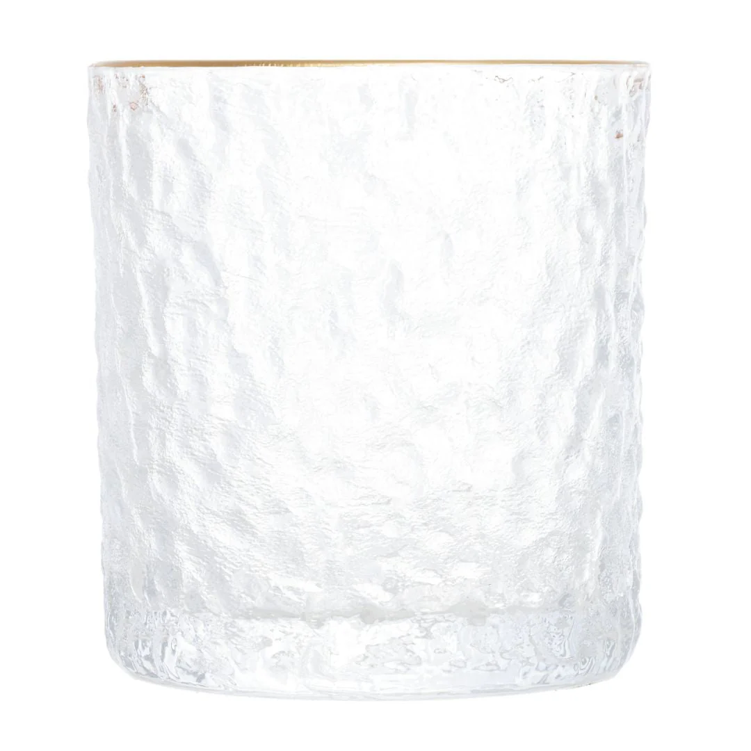 Copo de Whisky Petra Cristal de Chumbo Martelado com Borda Dourada 340ml Moderno