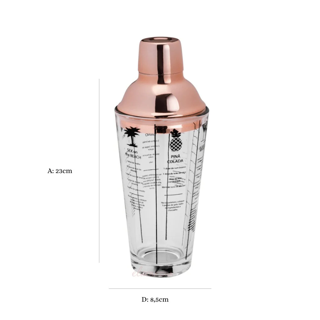 Coqueteleira de Vidro Tampa de Aço Inox Rose Gold - 420ml - Image 3